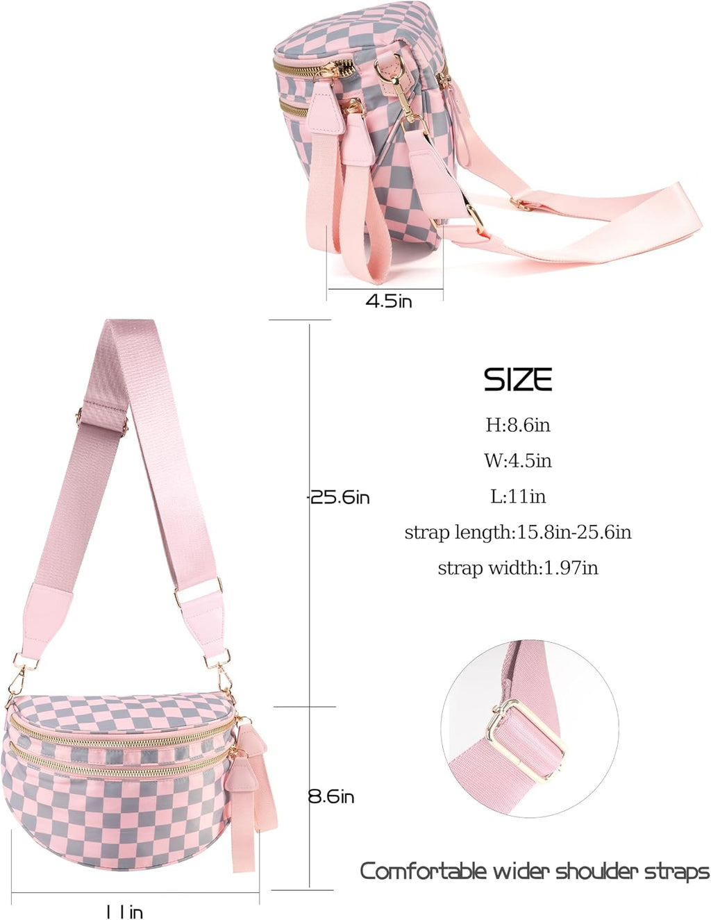 FEIBOON Spacious Checkered Nylon Crossbody Bag Bum Bag Handbags for Women