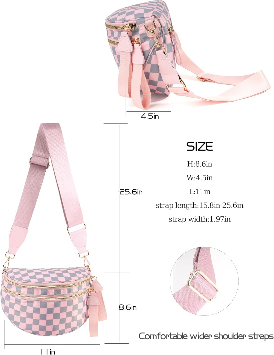 FEIBOON Spacious Checkered Nylon Crossbody Bag Bum Bag Handbags for Women