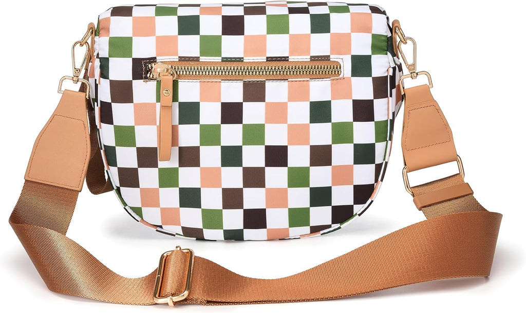 FEIBOON Spacious Checkered Nylon Crossbody Bag Bum Bag Handbags for Women