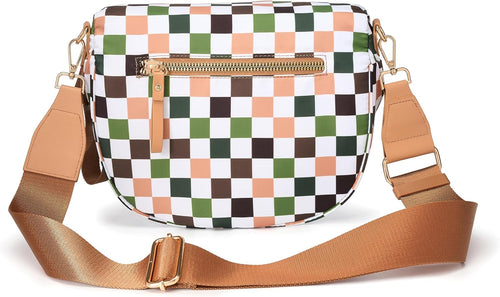 FEIBOON Spacious Checkered Nylon Crossbody Bag Bum Bag Handbags for Women