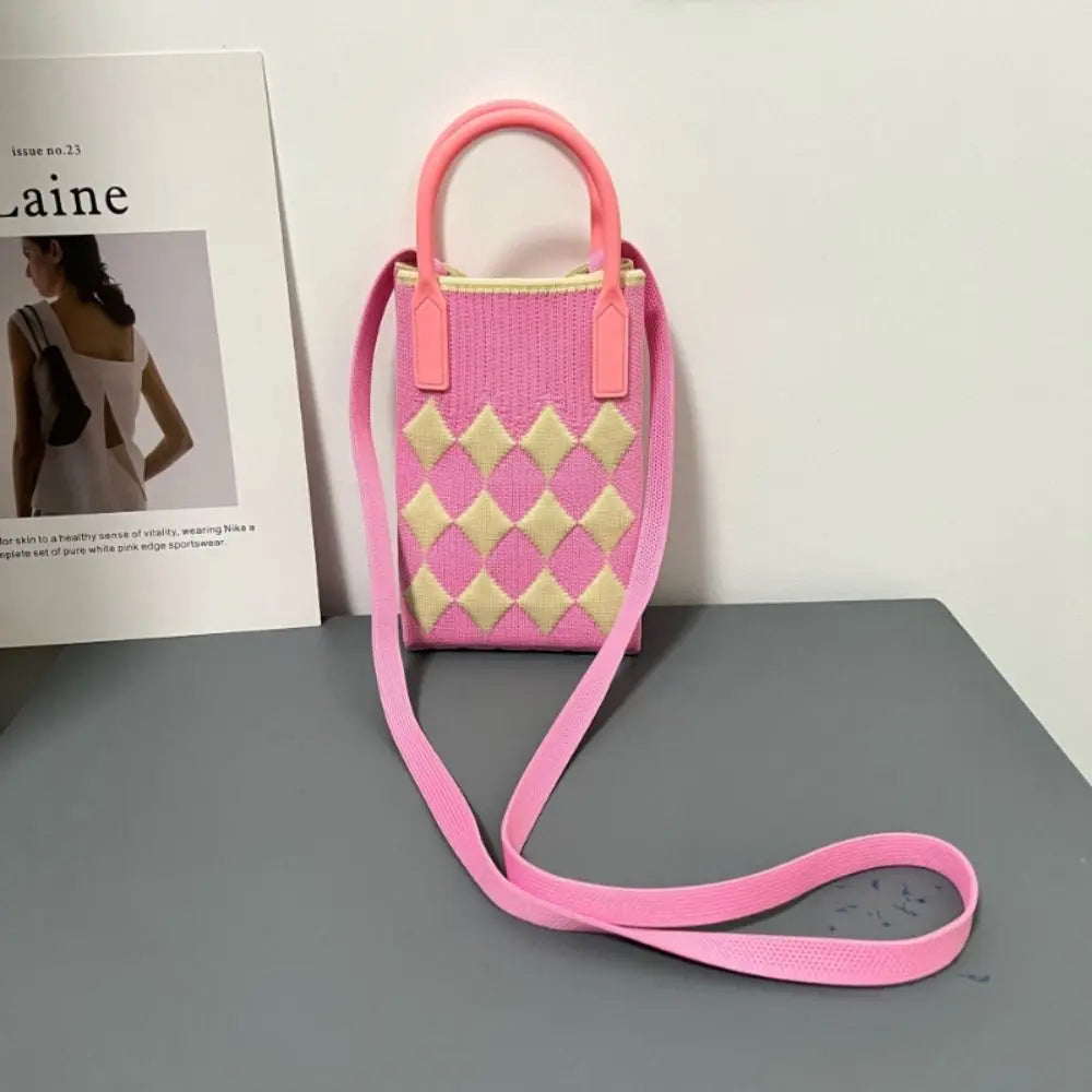 Fashion Geometric Pattern Women'S Knitted Handbag Female Woven Shopper Purse Design Chain Shoulder Crossbody Bag
