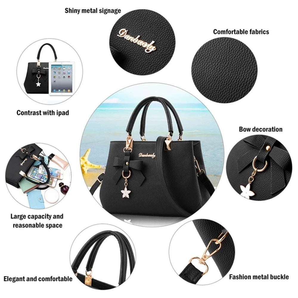 Purses and Handbags for Women Fashion Ladies PU Leather Top Handle Satchel Shoulder Tote Bags Plum Bow Crossbody Bag