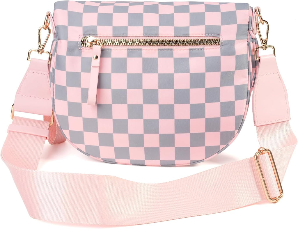 FEIBOON Spacious Checkered Nylon Crossbody Bag Bum Bag Handbags for Women