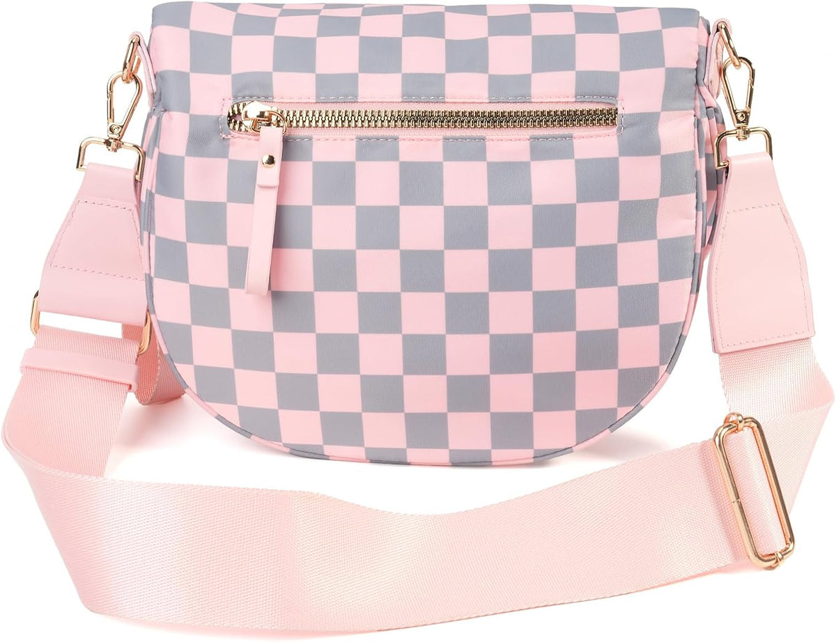 FEIBOON Spacious Checkered Nylon Crossbody Bag Bum Bag Handbags for Women