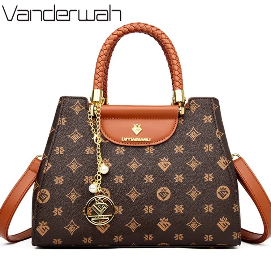 Woven Handle Elegant Handbag for Women High Quality Leather Top-Handle Bags Ladies Shoulder Crossbody Bag Quality Casual Tote