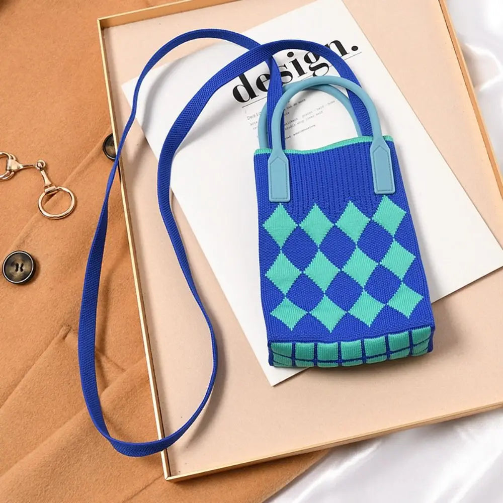 Fashion Geometric Pattern Women'S Knitted Handbag Female Woven Shopper Purse Design Chain Shoulder Crossbody Bag
