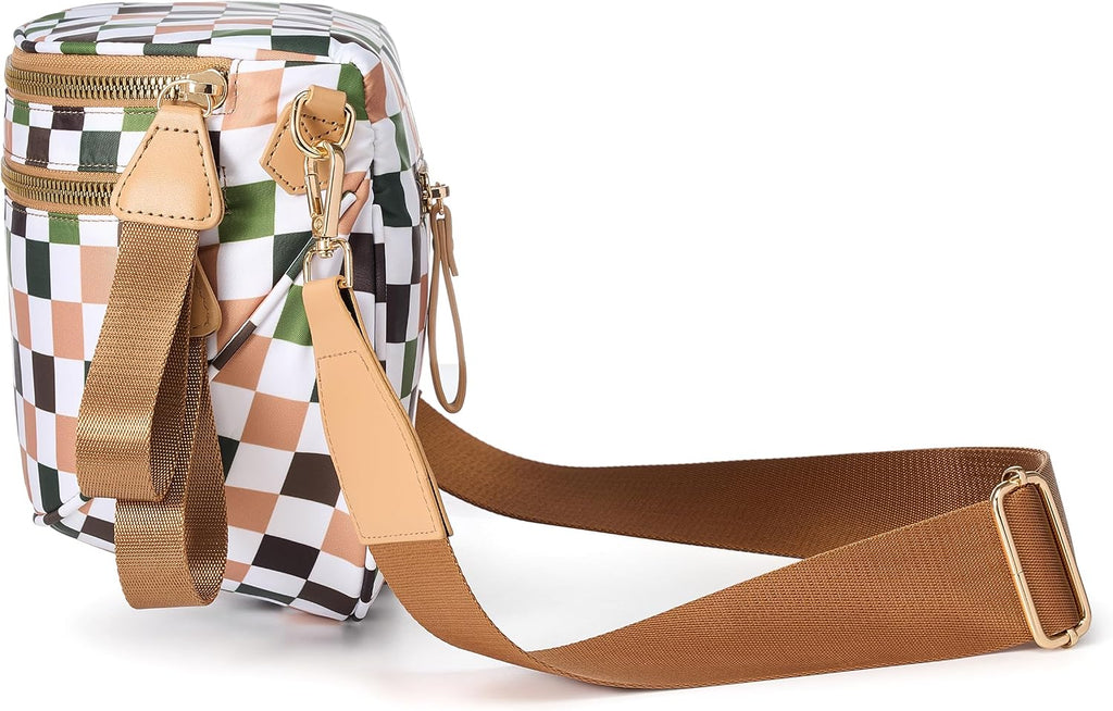 FEIBOON Spacious Checkered Nylon Crossbody Bag Bum Bag Handbags for Women