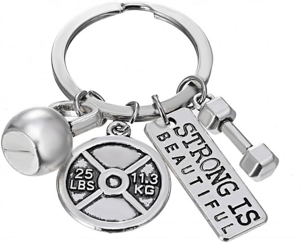 RINHOO Stainless Steel Fitness Gym Charm Keychains Quotes Weight Plate Dumbbell Kettlebell Charmskeyring