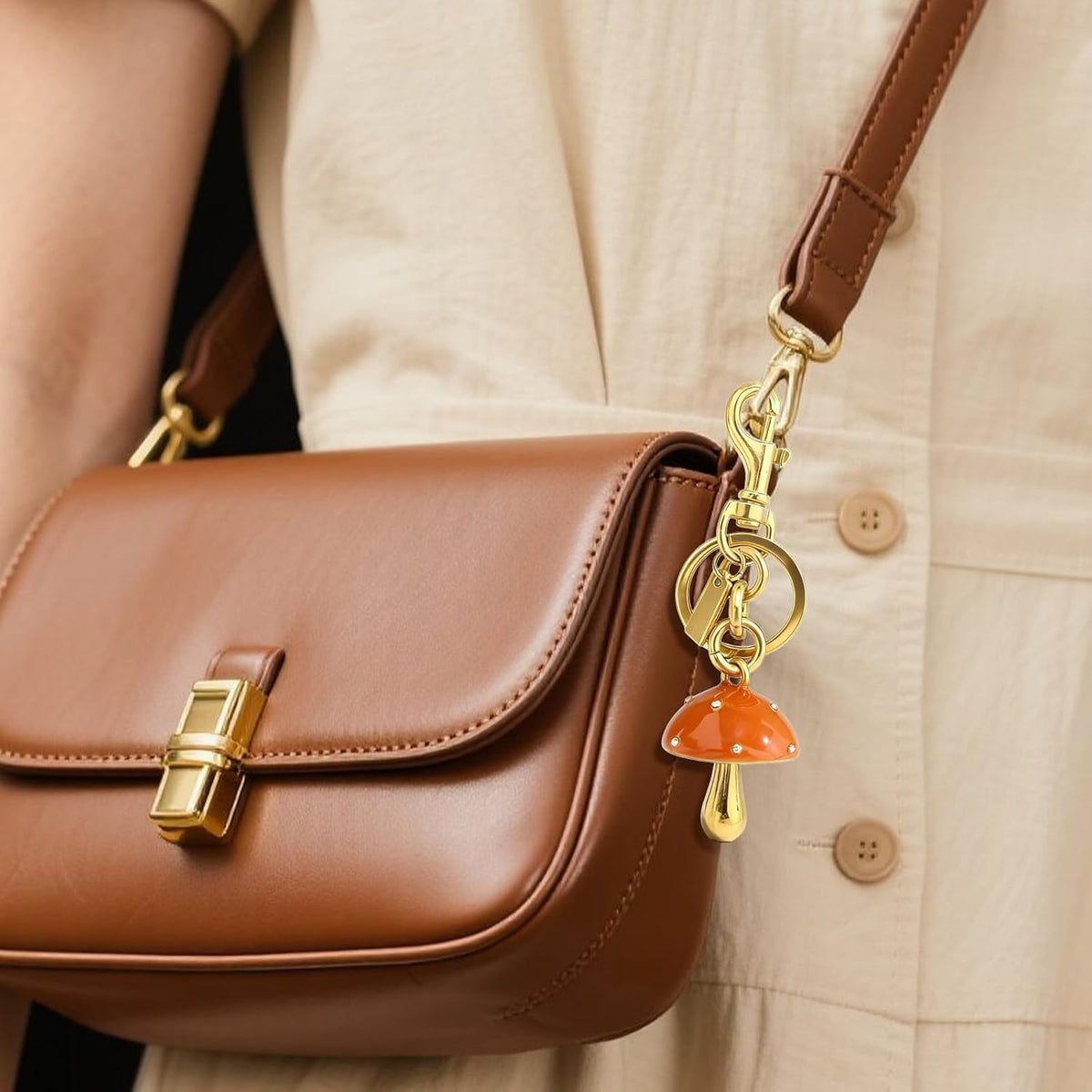 Angyape Mushroom Keychain Gold Bag Charms Purse Charms for Handbags Tote Bags Backpacks Aesthetic Accessories Gifts for Women