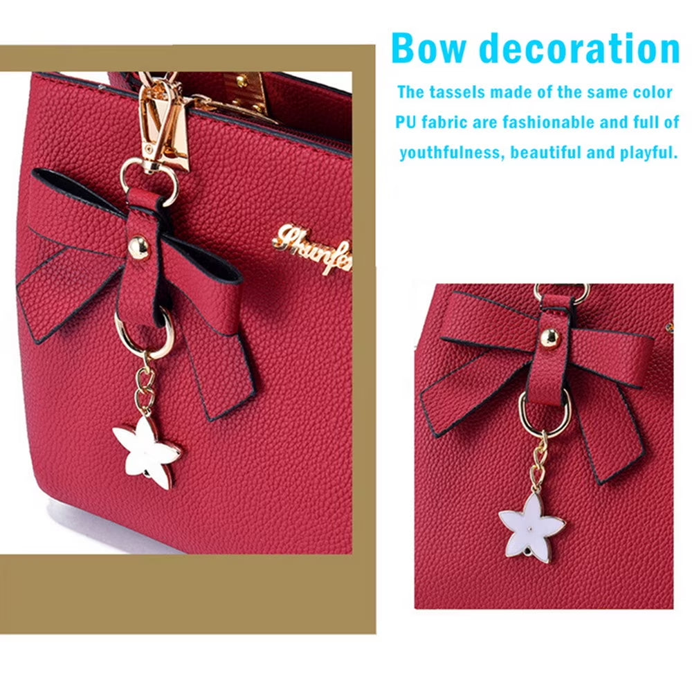 Purses and Handbags for Women Fashion Ladies PU Leather Top Handle Satchel Shoulder Tote Bags Plum Bow Crossbody Bag