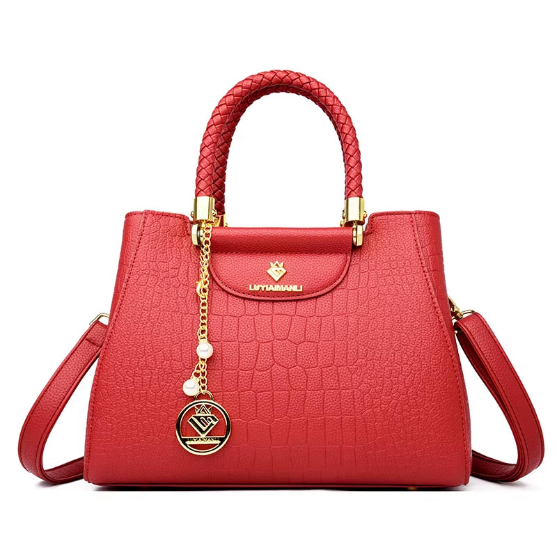 Woven Handle Elegant Handbag for Women High Quality Leather Top-Handle Bags Ladies Shoulder Crossbody Bag Quality Casual Tote