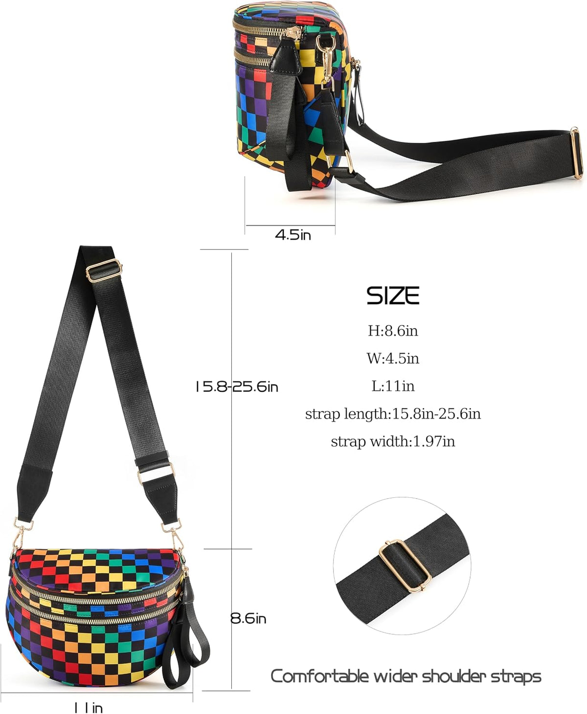FEIBOON Spacious Checkered Nylon Crossbody Bag Bum Bag Handbags for Women