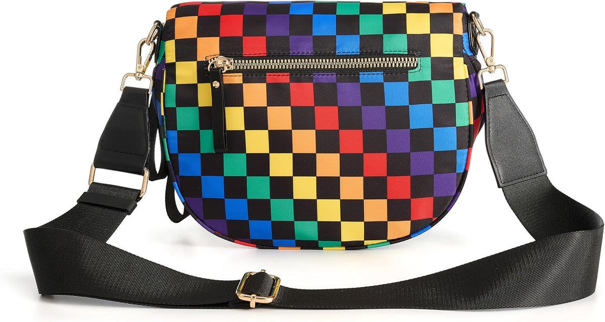 FEIBOON Spacious Checkered Nylon Crossbody Bag Bum Bag Handbags for Women