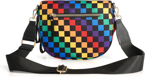 FEIBOON Spacious Checkered Nylon Crossbody Bag Bum Bag Handbags for Women