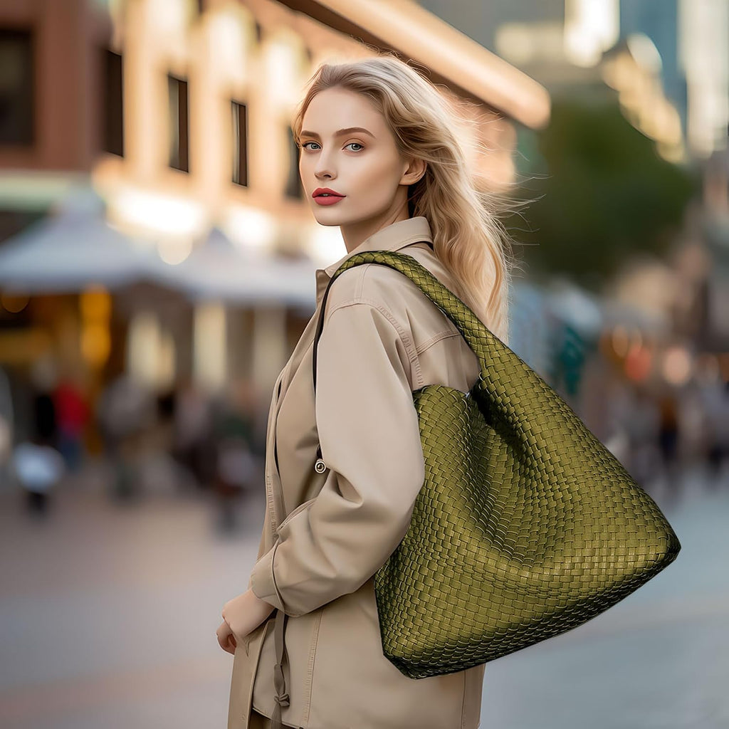 JINMANXUE Woven Tote Bag for Women, Fashion Hobo Handbag, Travel Top-Handle Shoulder Bag, Beach Underarm Bag with Purse