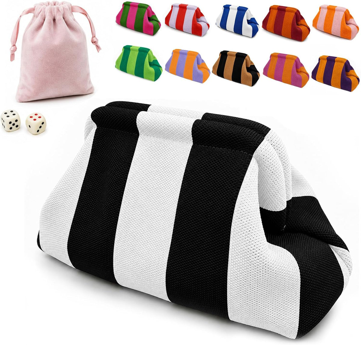 Mahjong Tile Bag with Dice Pouch, Crochet Woven Clutch, Black & White