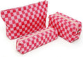 3 Pieces Checkered Makeup Bag Set, Pink Cosmetic Bags for Women, Large Medium Small Portable Travel Toiletry Bag, Cute Zipper Pouch Organizer for Purse, Skincare, Cosmetics, Stationery
