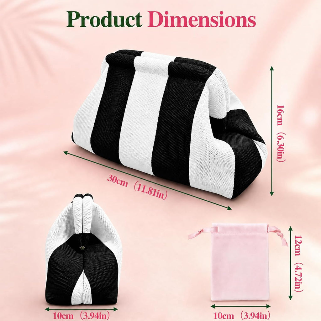 Mahjong Tile Bag with Dice Pouch, Crochet Woven Clutch, Black & White