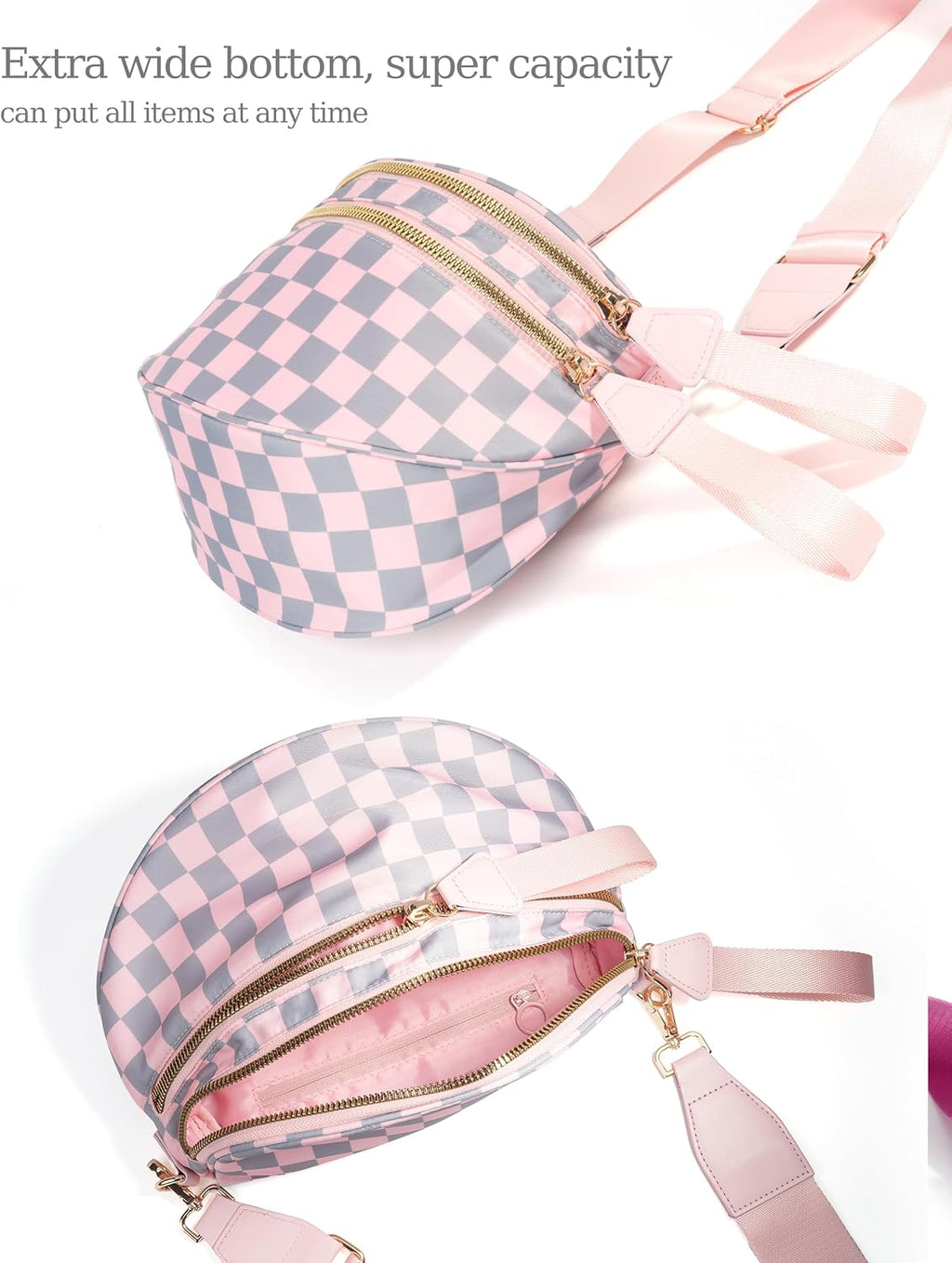 FEIBOON Spacious Checkered Nylon Crossbody Bag Bum Bag Handbags for Women