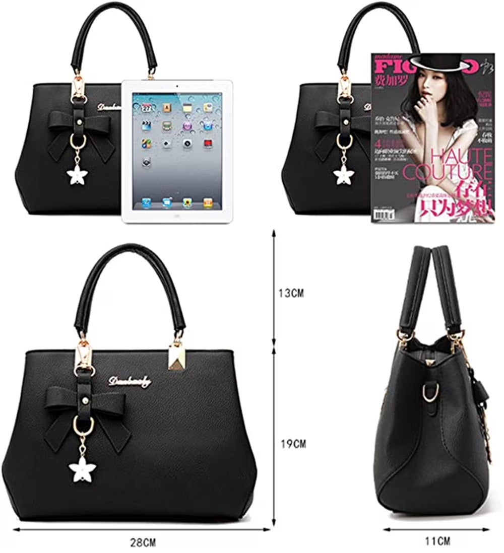 Purses and Handbags for Women Fashion Ladies PU Leather Top Handle Satchel Shoulder Tote Bags Plum Bow Crossbody Bag