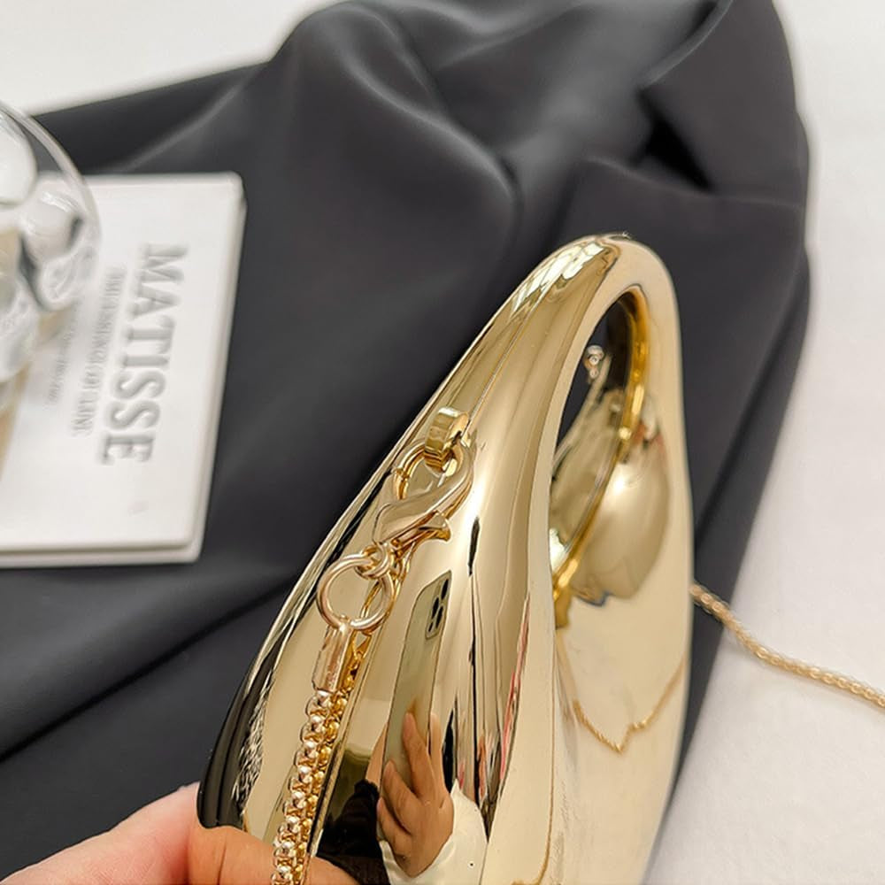 Acrylic Silver Moon Clutch Handbag with Chain