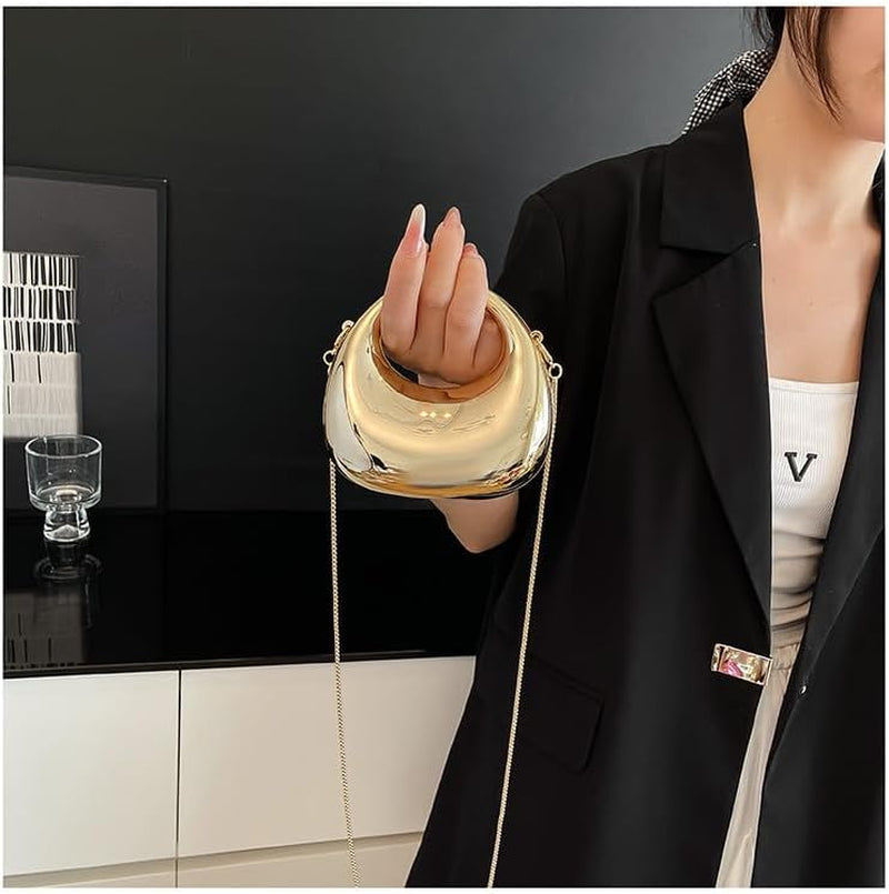 Acrylic Silver Moon Clutch Handbag with Chain