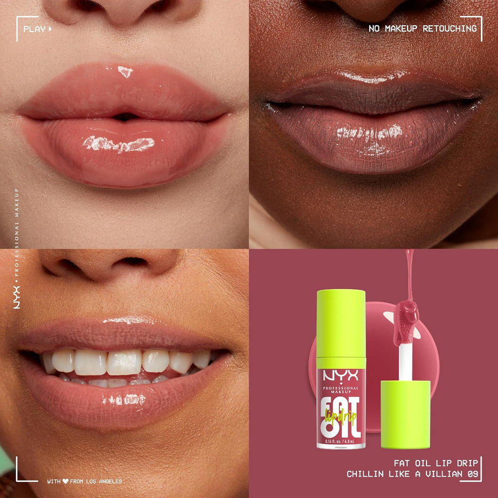 NYX PROFESSIONAL MAKEUP Fat Oil Lip Drip, Moisturizing, Shiny and Vegan Tinted Lip Gloss - Chillin like a Villain (Pale Dusty Rose)