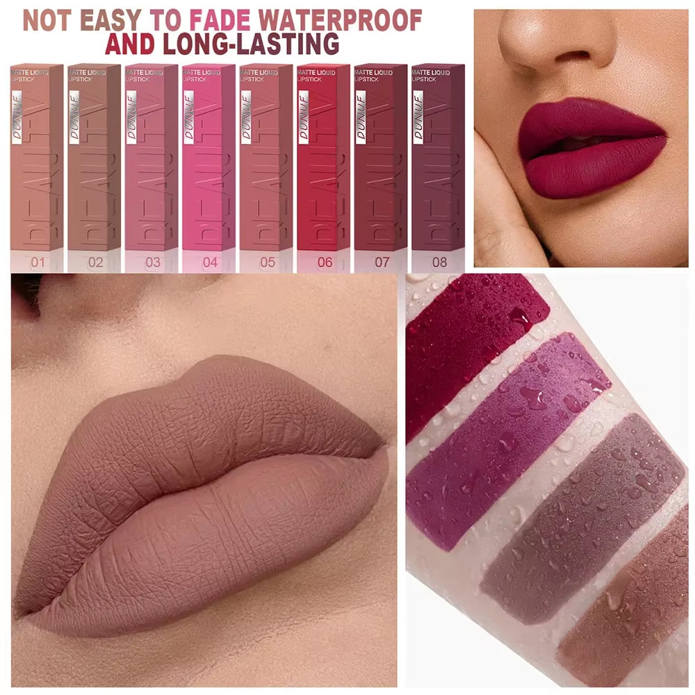 Velvet Matte Lipstick Set 8Pcs Waterproof Long Wearing Moisturizing Lip Glaze Non Transfer Smudge Proof Lip Color