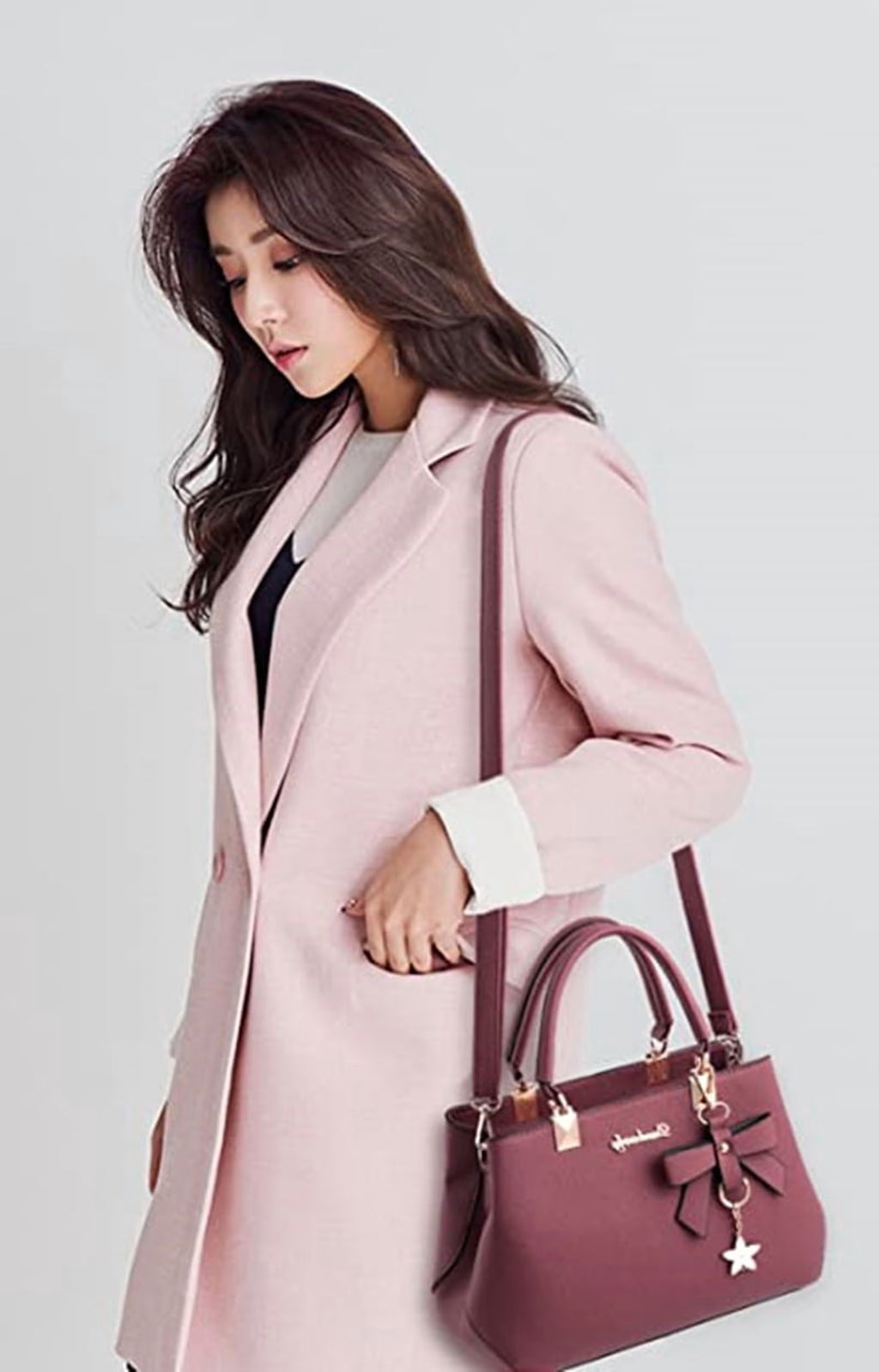 Purses and Handbags for Women Fashion Ladies PU Leather Top Handle Satchel Shoulder Tote Bags Plum Bow Crossbody Bag