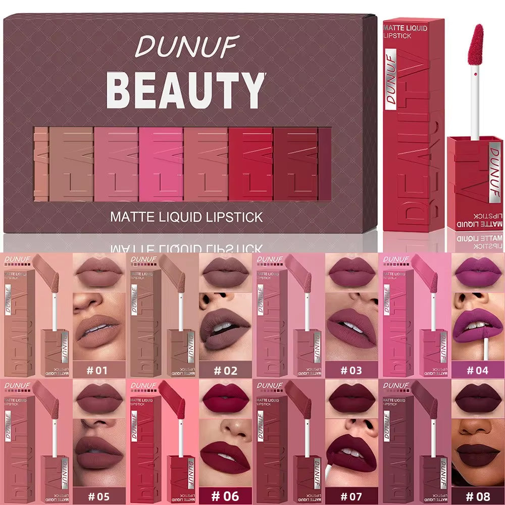 Velvet Matte Lipstick Set 8Pcs Waterproof Long Wearing Moisturizing Lip Glaze Non Transfer Smudge Proof Lip Color