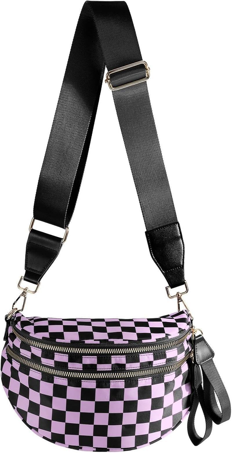 FEIBOON Spacious Checkered Nylon Crossbody Bag Bum Bag Handbags for Women