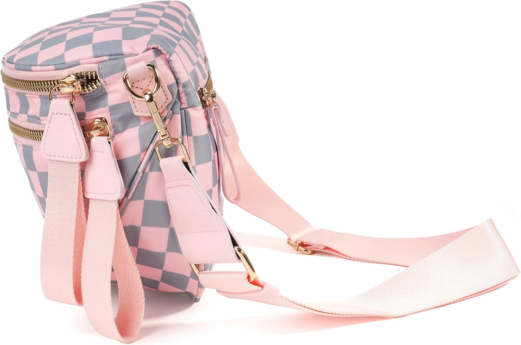 FEIBOON Spacious Checkered Nylon Crossbody Bag Bum Bag Handbags for Women