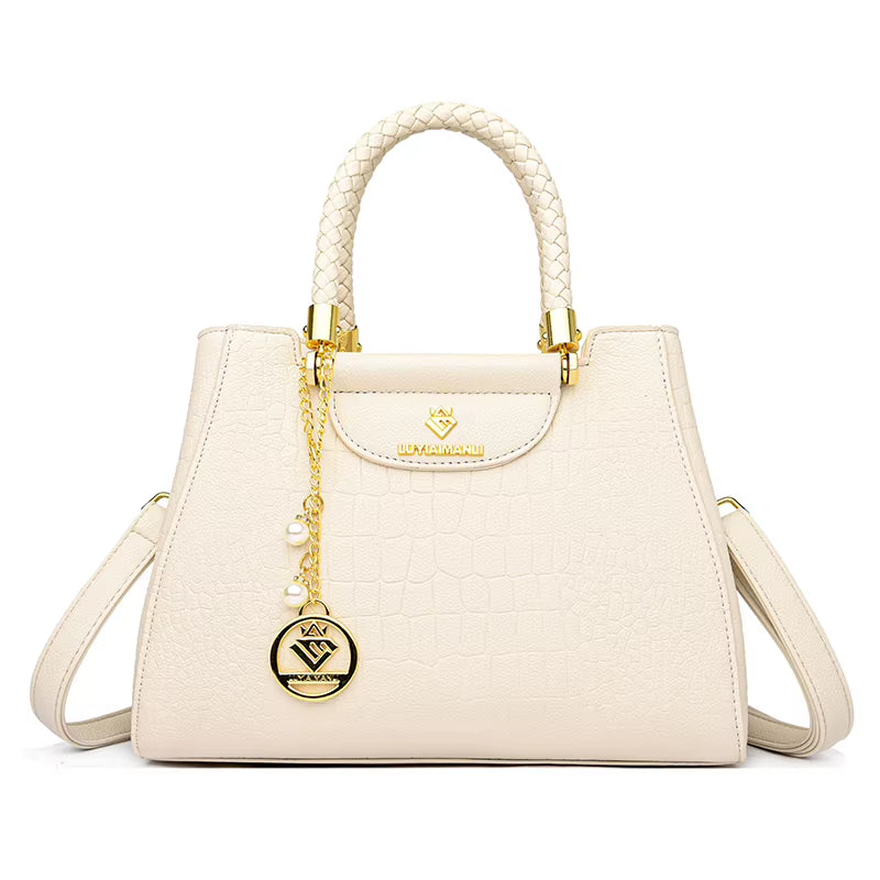 Woven Handle Elegant Handbag for Women High Quality Leather Top-Handle Bags Ladies Shoulder Crossbody Bag Quality Casual Tote