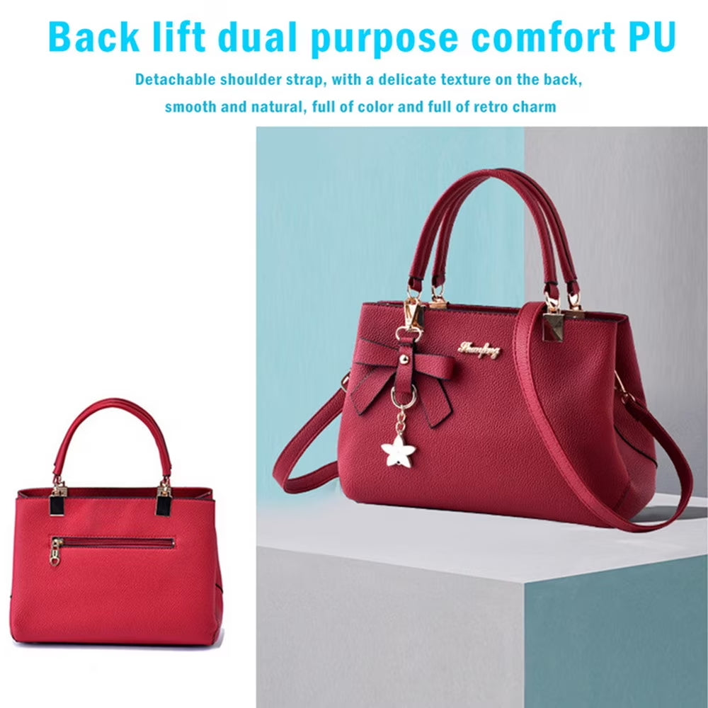 Purses and Handbags for Women Fashion Ladies PU Leather Top Handle Satchel Shoulder Tote Bags Plum Bow Crossbody Bag