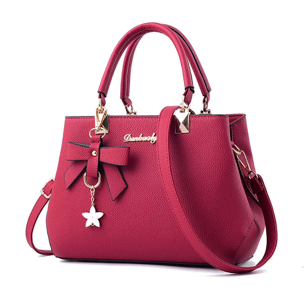 Purses and Handbags for Women Fashion Ladies PU Leather Top Handle Satchel Shoulder Tote Bags Plum Bow Crossbody Bag