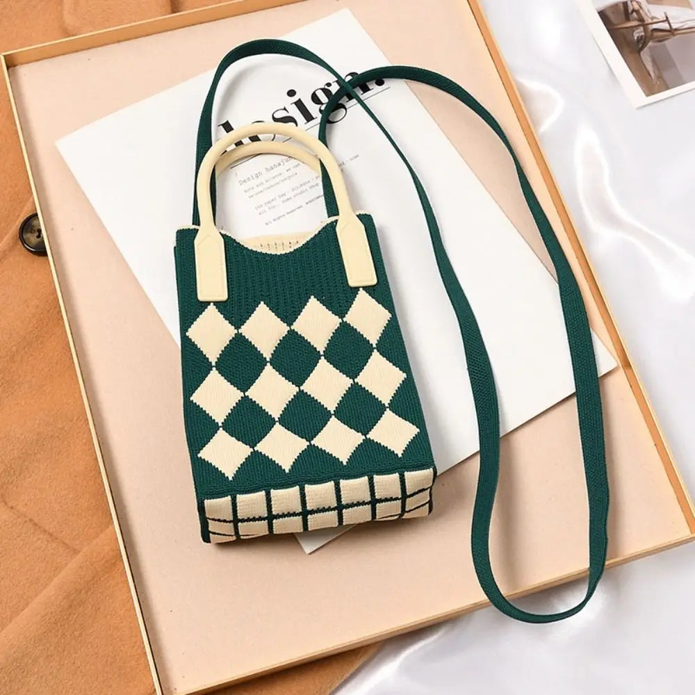 Fashion Geometric Pattern Women'S Knitted Handbag Female Woven Shopper Purse Design Chain Shoulder Crossbody Bag