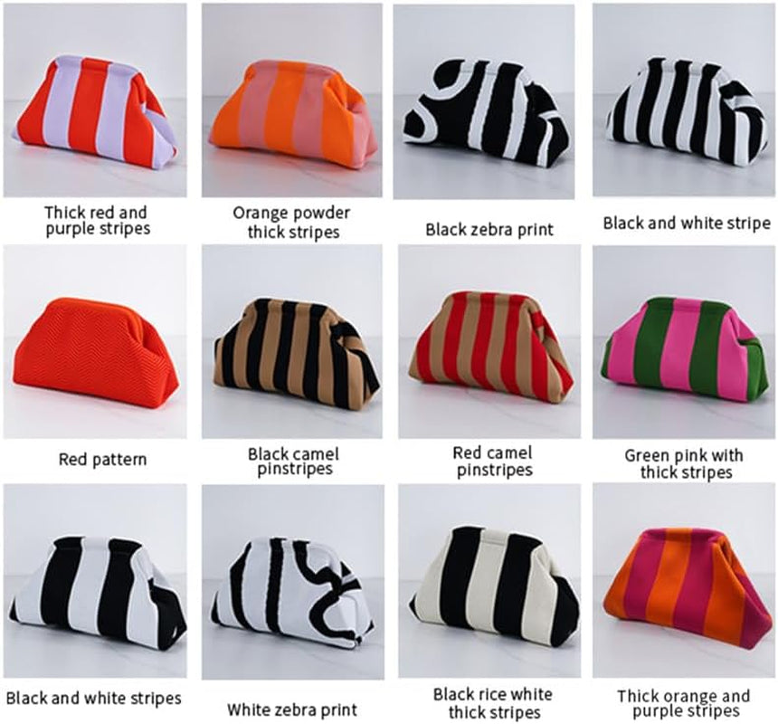 DIHKLCIO Clutch Purses for Women 2026 Summer Beach Woven Crochet Bag Dumpling Striped Ruched Cloud Purse Evening Handbag