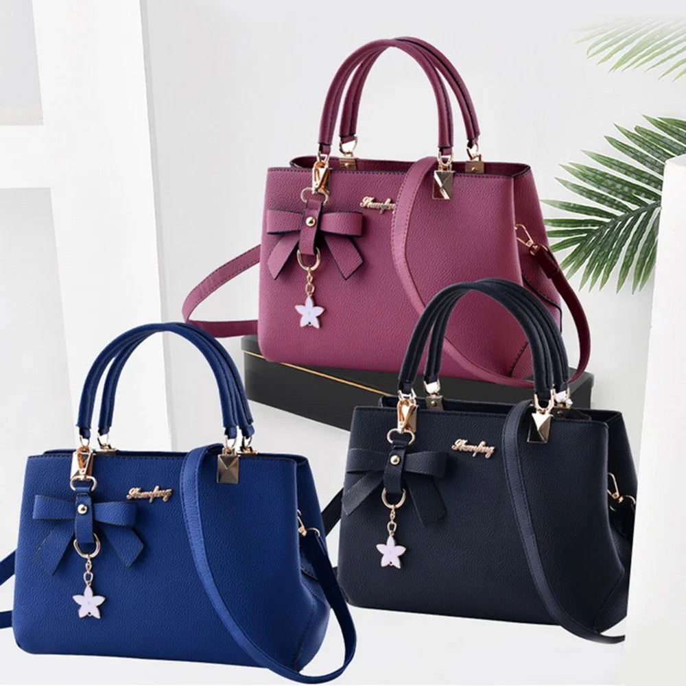 Purses and Handbags for Women Fashion Ladies PU Leather Top Handle Satchel Shoulder Tote Bags Plum Bow Crossbody Bag