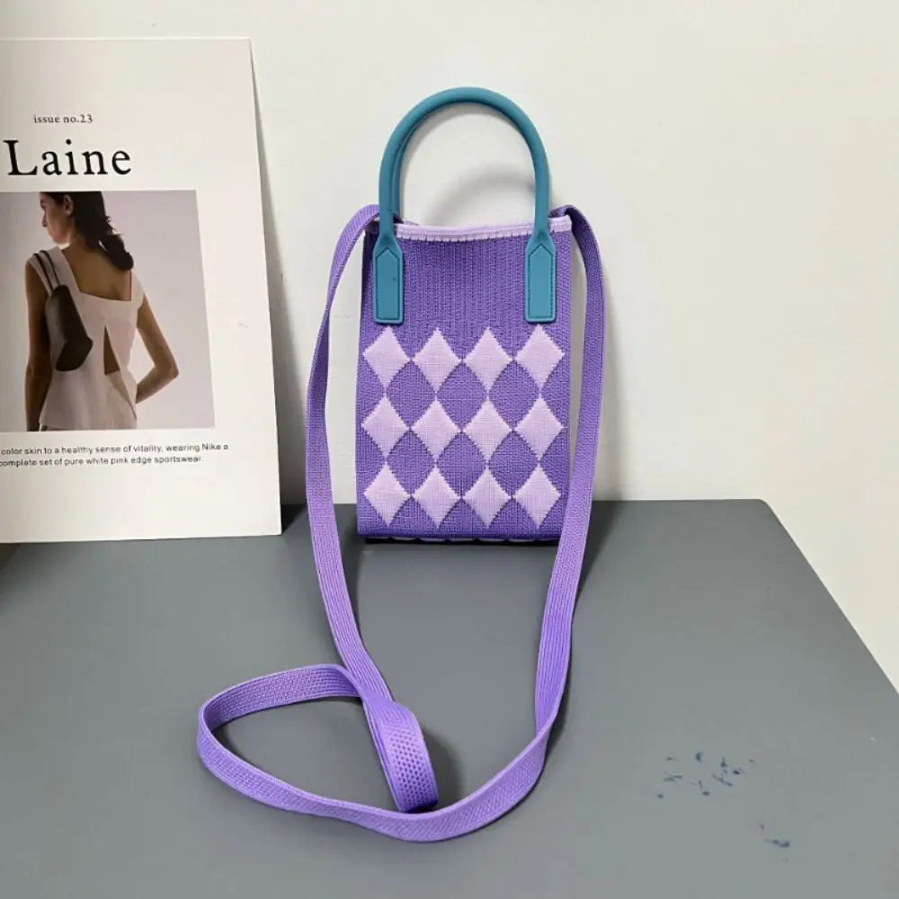 Fashion Geometric Pattern Women'S Knitted Handbag Female Woven Shopper Purse Design Chain Shoulder Crossbody Bag