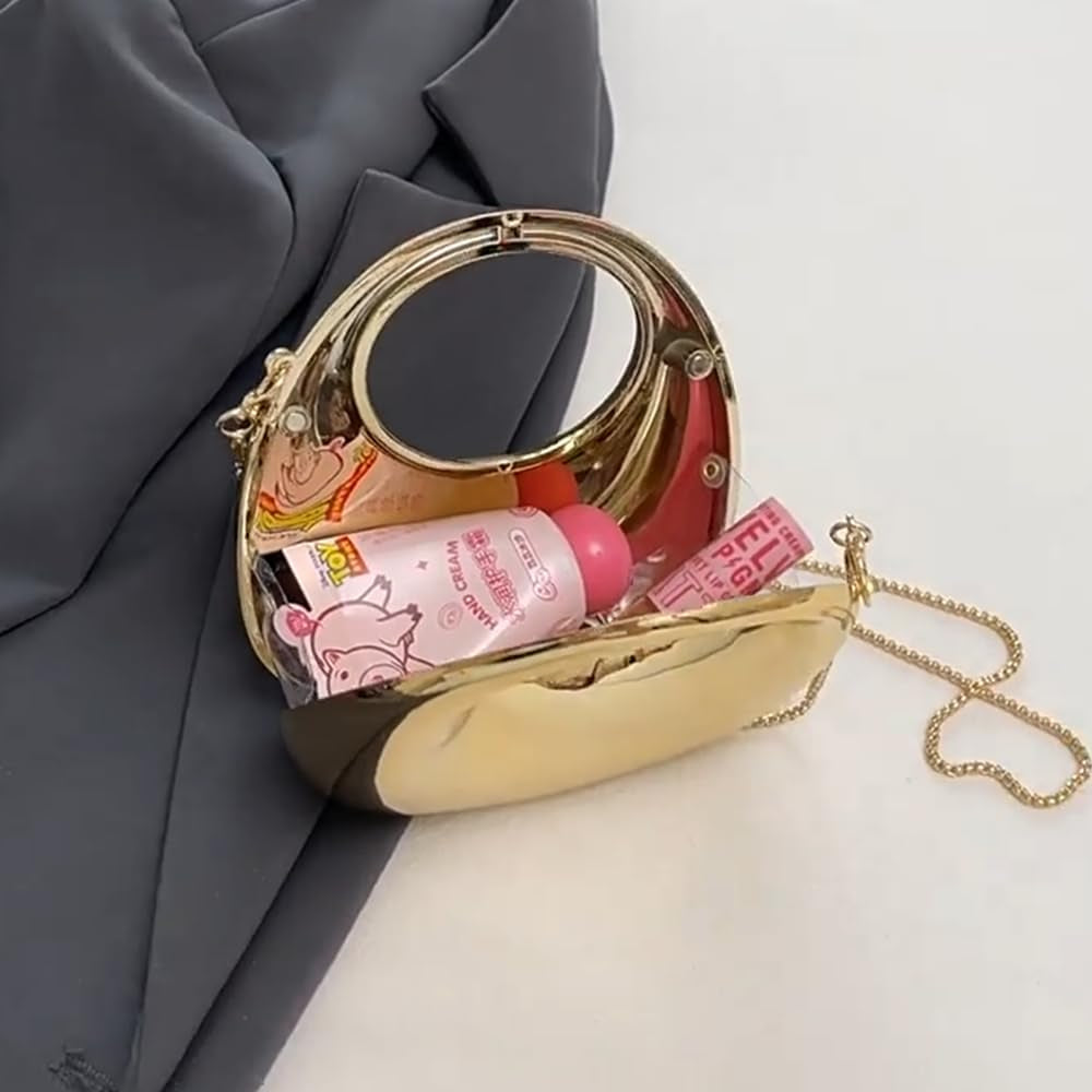 Acrylic Silver Moon Clutch Handbag with Chain