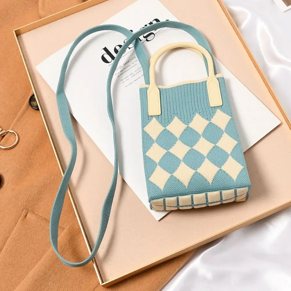 Fashion Geometric Pattern Women'S Knitted Handbag Female Woven Shopper Purse Design Chain Shoulder Crossbody Bag