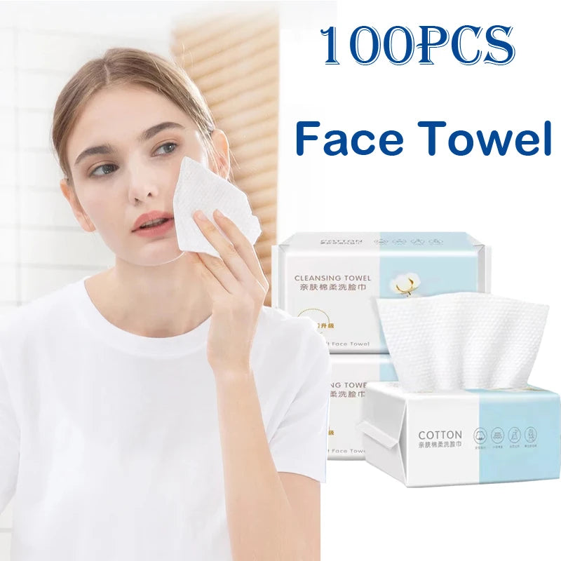 100PCS Natural Disposable Face Towel Travel Facial Cleansing Wet and Dry Makeup Remover Pearl Cotton Soft Makeup Nonwoven Towel