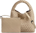 JINMANXUE Small Woven Bag for Women Cute Hobo Tote Handbag Mini Clutch Purse Vegan Leather Crossbody Shoulder Handmade Bags