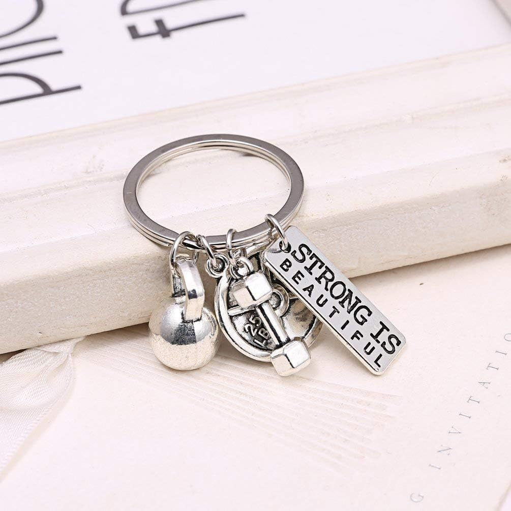 RINHOO Stainless Steel Fitness Gym Charm Keychains Quotes Weight Plate Dumbbell Kettlebell Charmskeyring