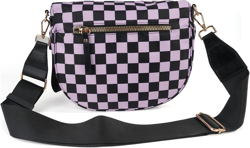 FEIBOON Spacious Checkered Nylon Crossbody Bag Bum Bag Handbags for Women