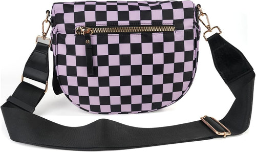FEIBOON Spacious Checkered Nylon Crossbody Bag Bum Bag Handbags for Women