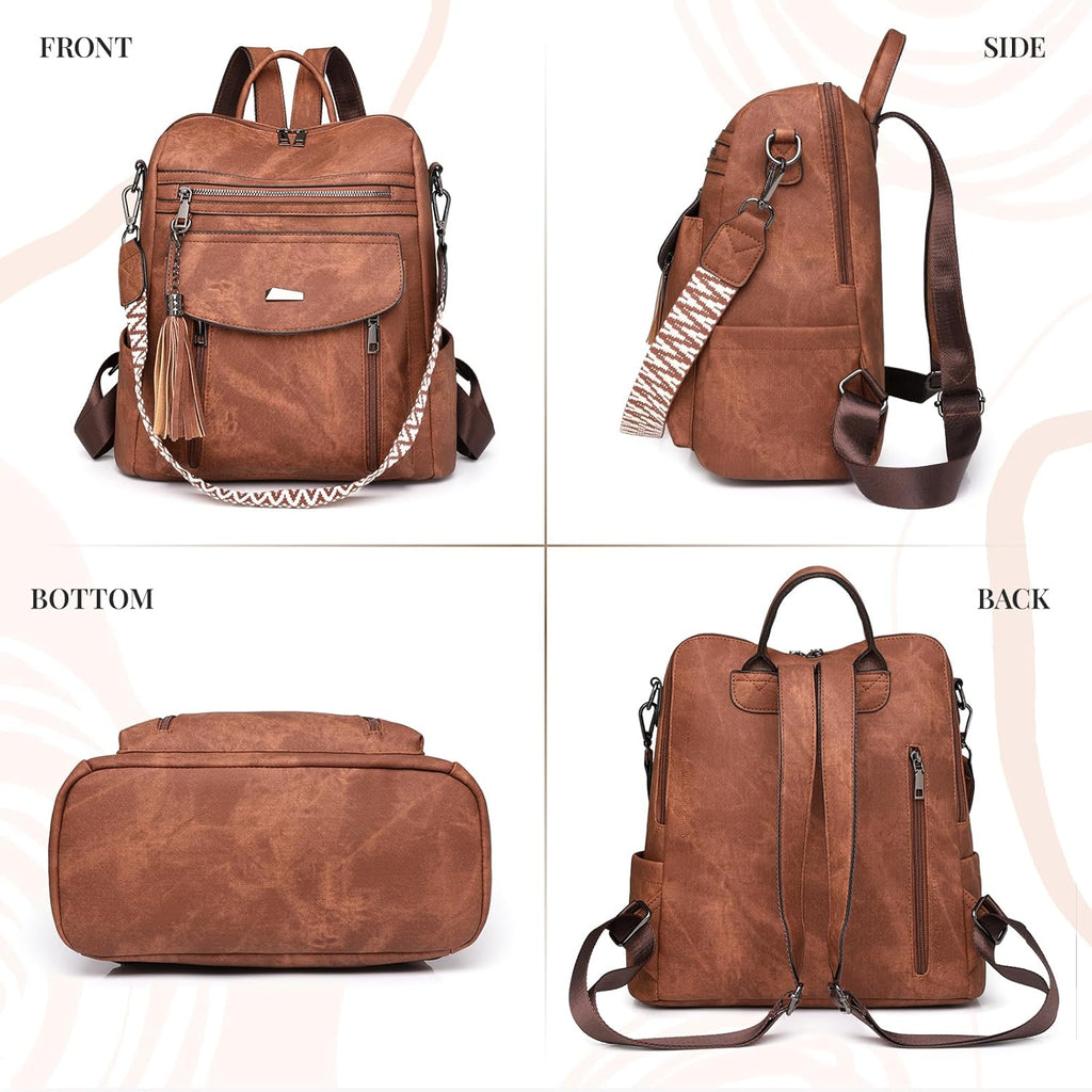 Rcrirth PU Leather Backpack Purse for Women, Brown