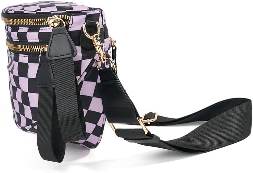 FEIBOON Spacious Checkered Nylon Crossbody Bag Bum Bag Handbags for Women
