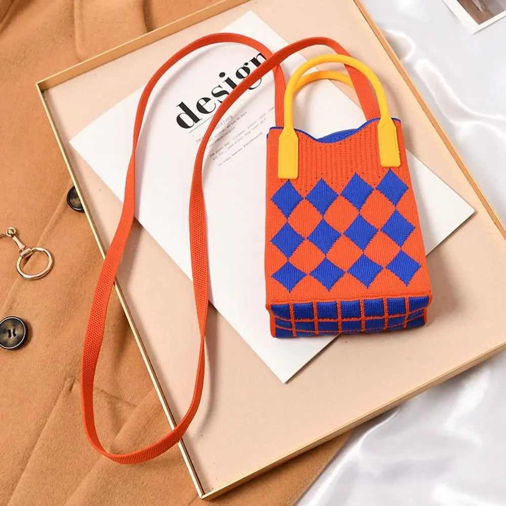 Fashion Geometric Pattern Women'S Knitted Handbag Female Woven Shopper Purse Design Chain Shoulder Crossbody Bag