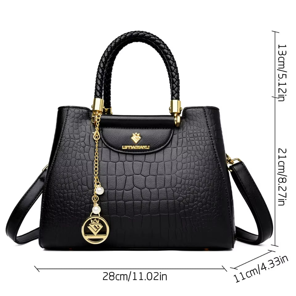 Woven Handle Elegant Handbag for Women High Quality Leather Top-Handle Bags Ladies Shoulder Crossbody Bag Quality Casual Tote